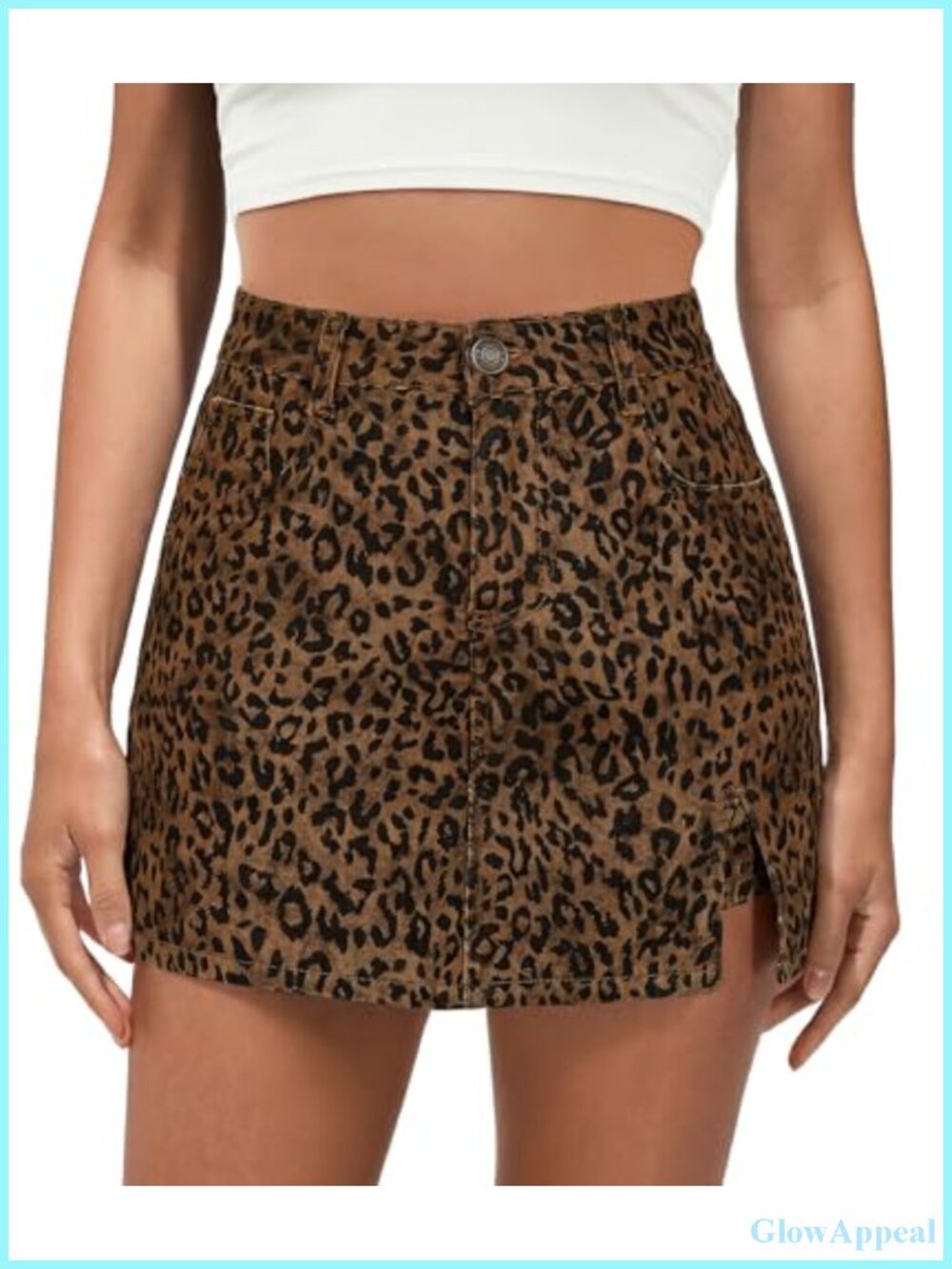 High Waisted Leopard Print Mini Skort with Shorts Stretchy Side Slit Cotton